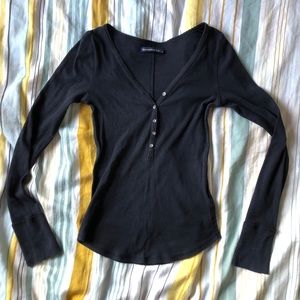 Abercrombie & Fitch Ribbed Henley Long Sleeve Tee - Black